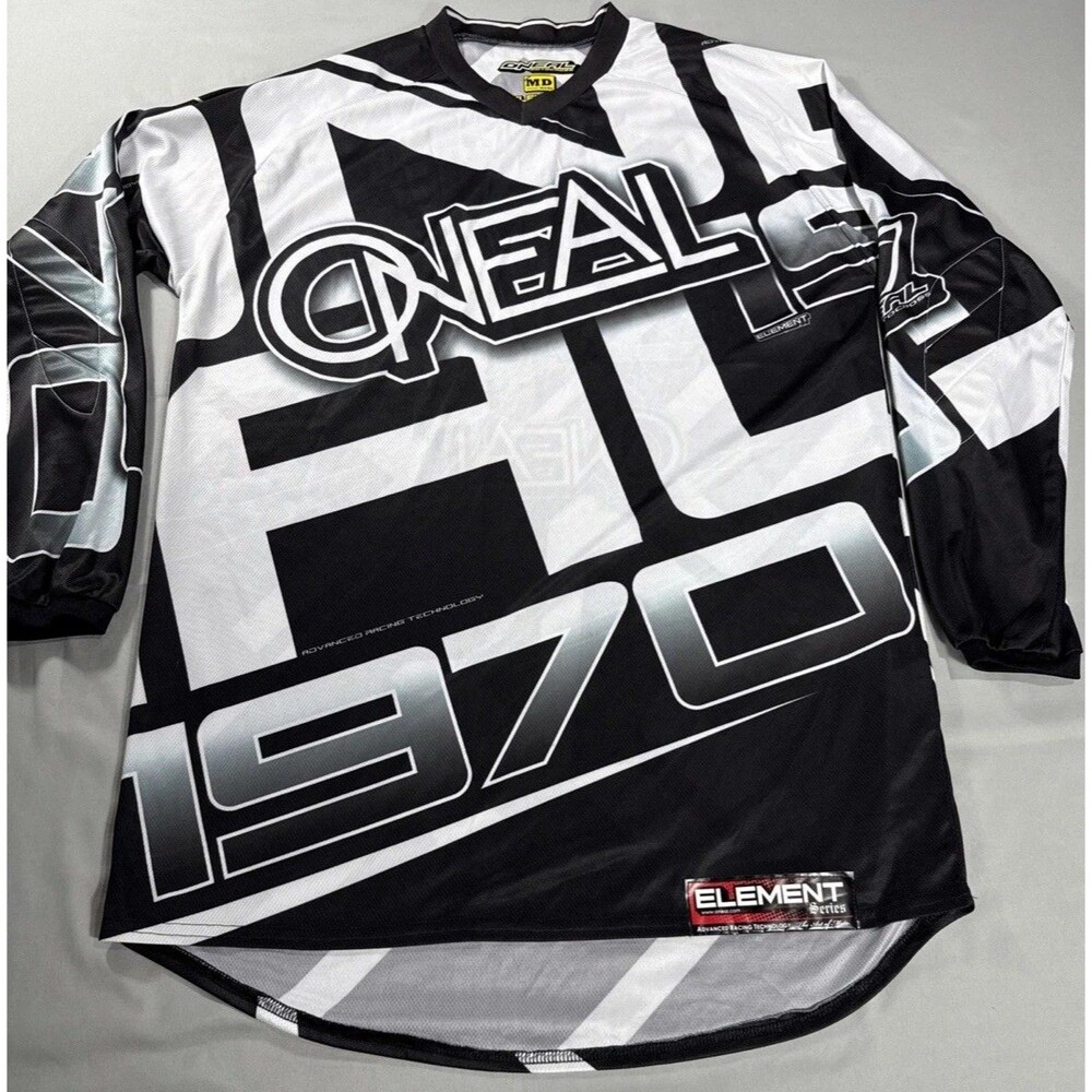 O'Neal Element Motocross Jersey 1970 Mens Medium Black White MX MTB Off-Road